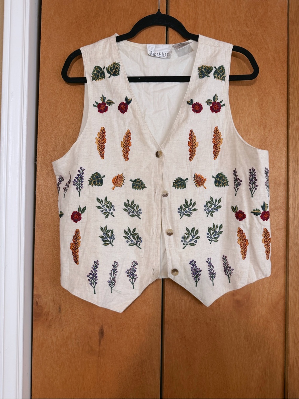 Vintage Casey & Max Embroidered Floral Cotton Vest - Cream